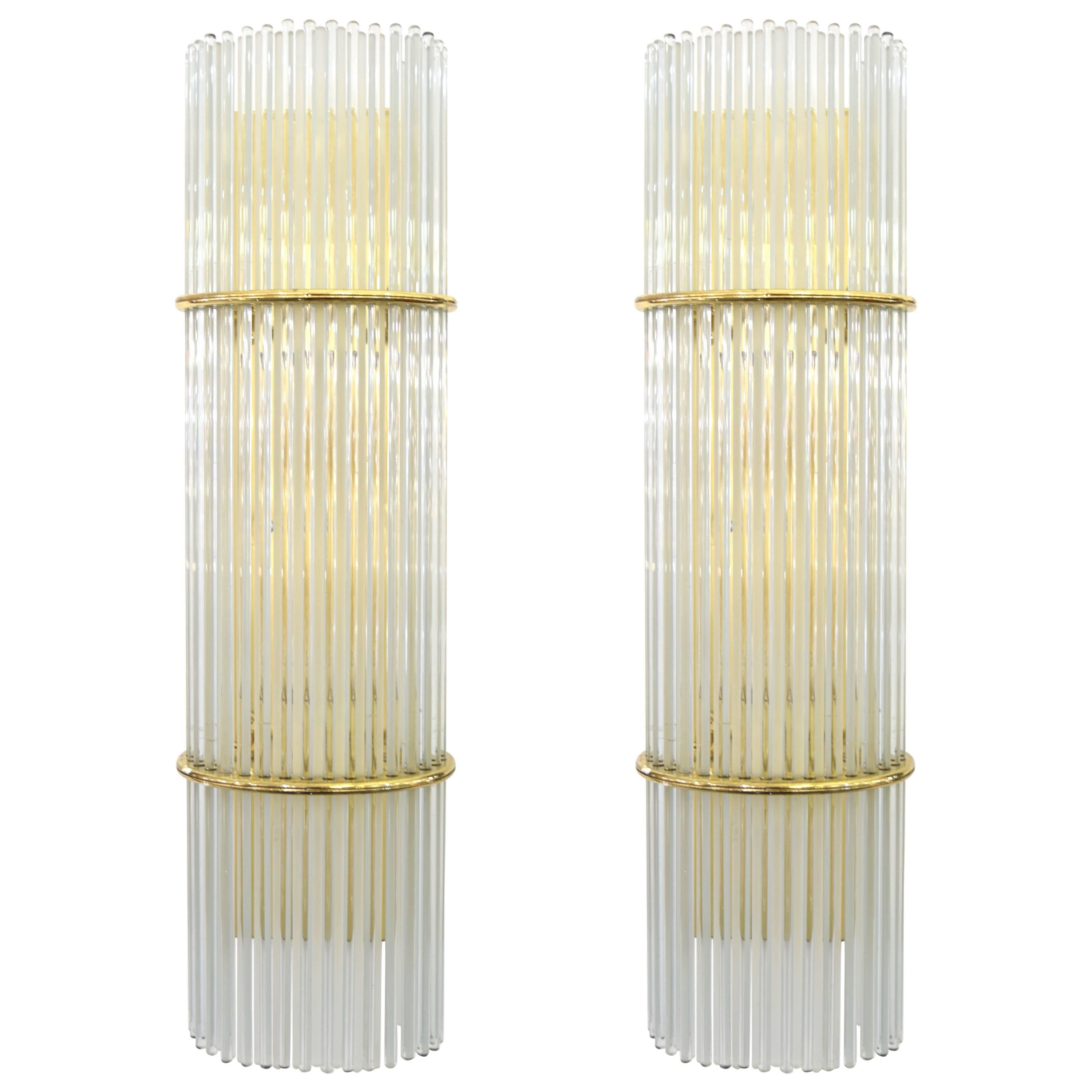Pair of Glass Rod and Brass Sconces