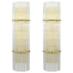 Pair of Glass Rod and Brass Sconces 8
