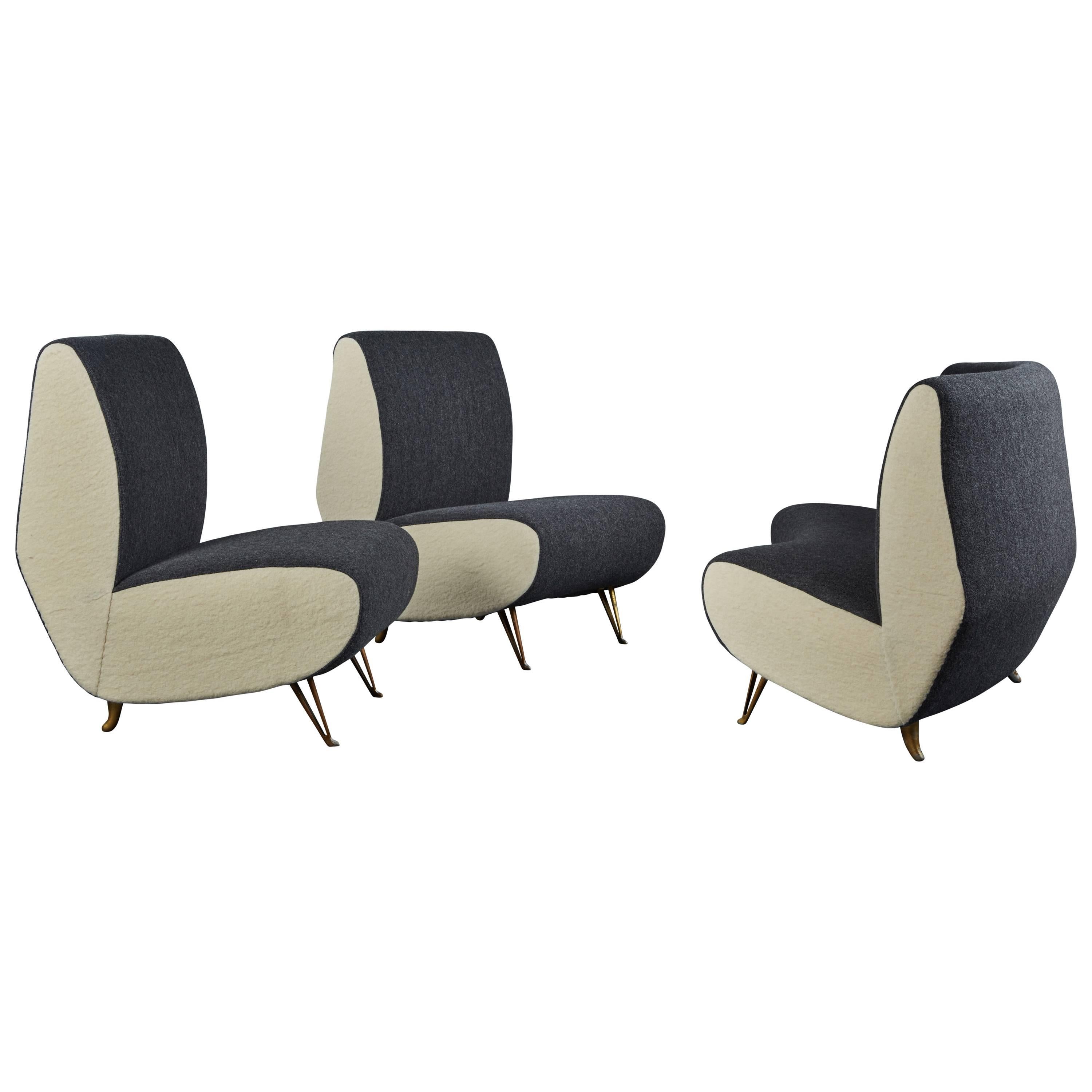 Three-Piece Suite of Sofa & Chairs in the Style of Gio Ponti, by I.S.A. Bergamo For Sale