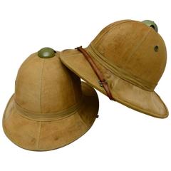 Antique Two Original Pith Helmets from the Belgian Congo, circa 1940