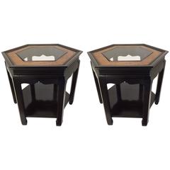 Pair of Gordon Hex Side Tables, Burl and Ebony