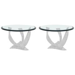Pair of Signed Haziza Lucite and Glass Tables