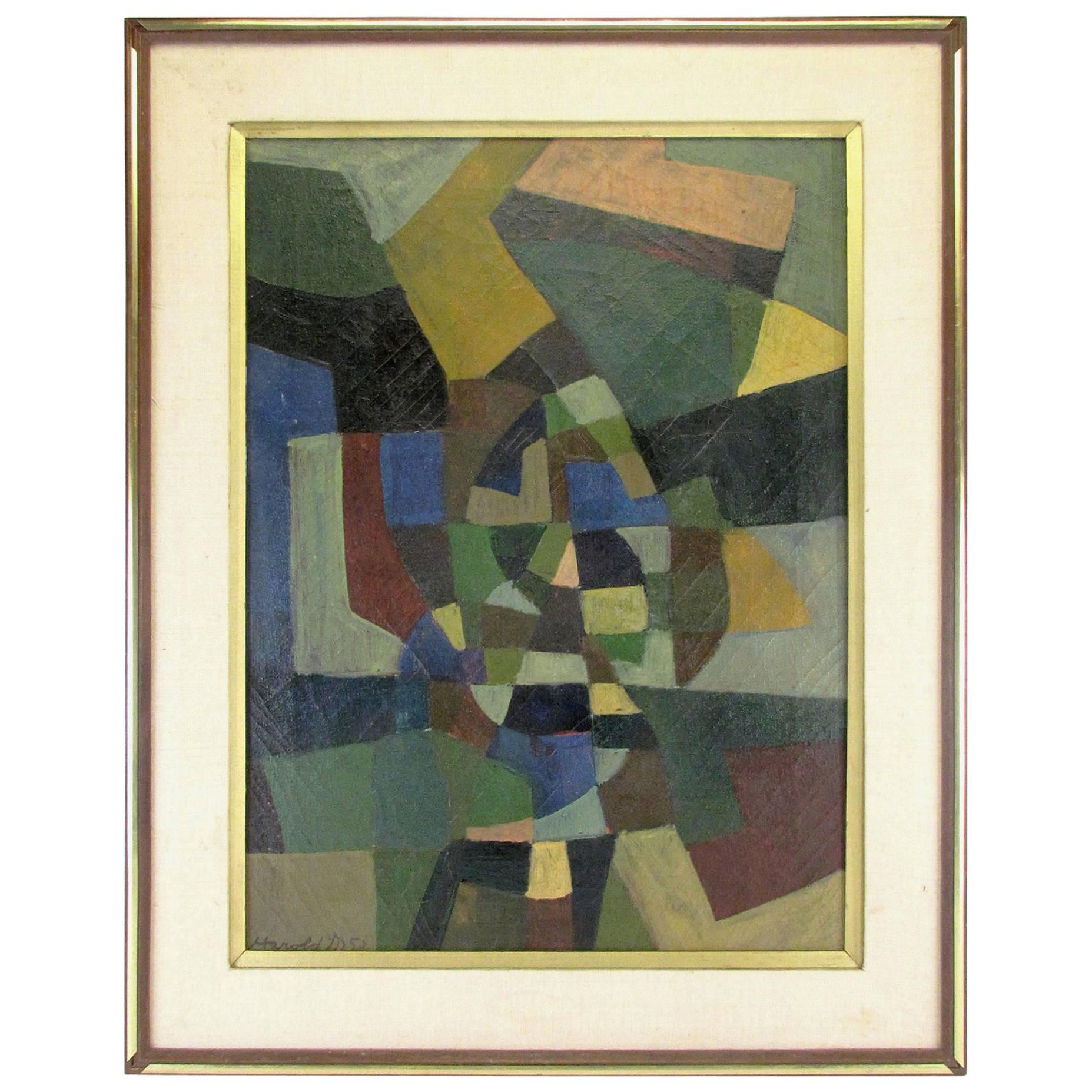 Abstract Modernist Oil Painting by Harold Mesibov, Dated 1953