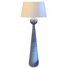 Tall Geometrical Ceramic Lamp in Blue Ceramic, France, Early 1980s