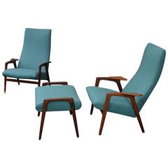 Pair of Yngve Ekström 'Ruster' Lounge Chairs with Ottoman, 1950s