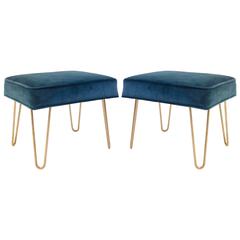 Petite Brass Hairpin Ottomans in Teal Velvet by Montage 8