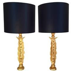 Pair of Lamps Gilt Bronze by Pierre Casenove for Fondica, France, 1980s