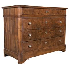 French Louis Philippe Pantaloniere Commode with Bookmatched Burled Walnut Front