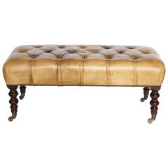 Elegant Early 20th Century English Tufted Leather Bench