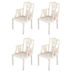 Highly Decorative Set of Four-Branch Faux-Bois Chairs 5