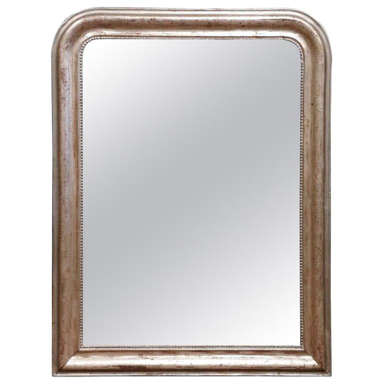 19th Century French Louis Philippe Silver Leaf Mirror With Greek Key 19th Century French Louis Philippe Silver Leaf Mirror With Greek Key Decor For