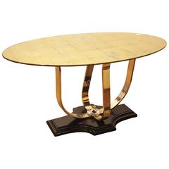 Gilt Glass Center Table Chrome Base 4
