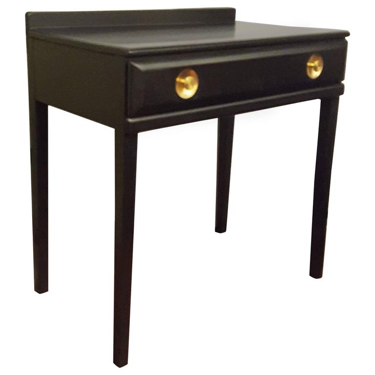 Mid Century Modern Hollywood Regency Style Mirrored Vanity Or Ebonized Vanity Or Desk With Single Drawer Hollywood Regency Style