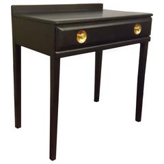 Vintage Ebonized Vanity or Desk With Single Drawer Hollywood Regency Style