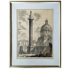 Antique Lithograph of Colonna Trajana by Giovanni Battista Piranesi, Gilt Frame