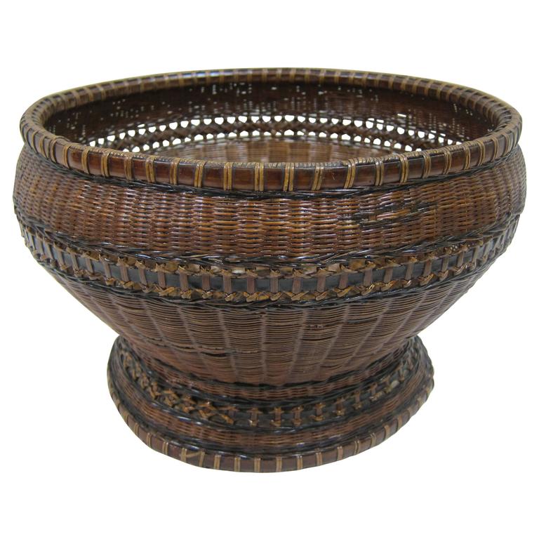 Antique Woven Basket Bowl For Sale at 1stdibs