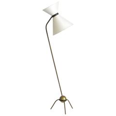 1950s Pierre Guariche Style Brass Floor Lamp with Ivory Paper Shade