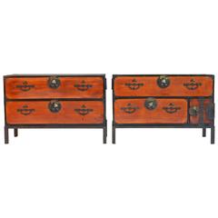 Two-Part Tansu Chests with Iron Base