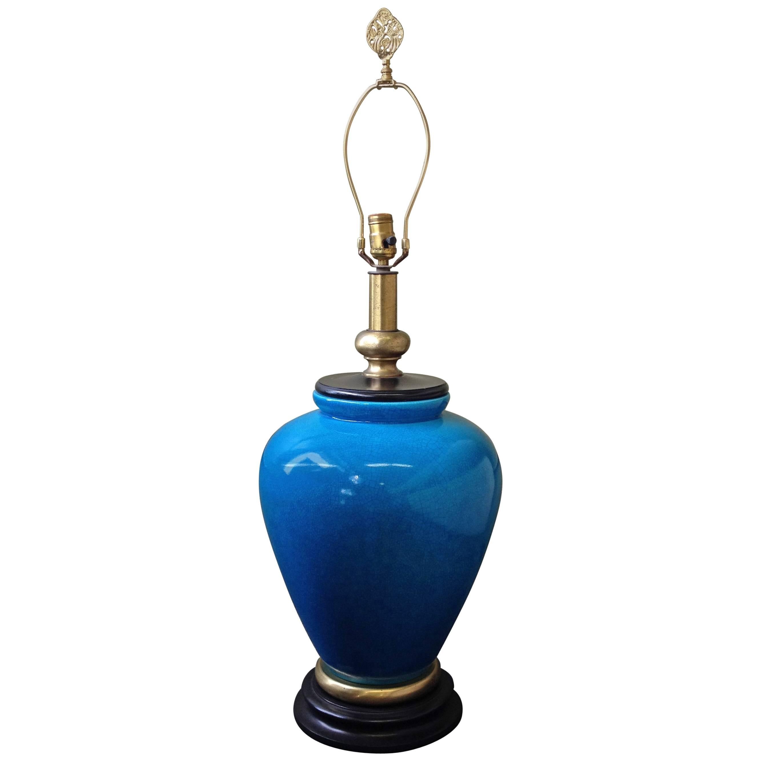 Monumental Turquoise Glazed Ceramic Lamp by Frederick Cooper
