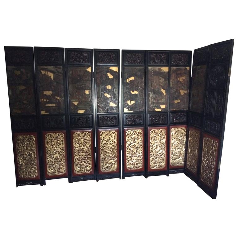 Antique Chinese Coromandel Screen Room Divider Ten Panel Carved Gold Asia art  For Sale