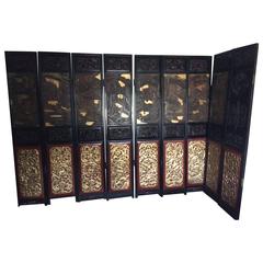 Antique Chinese Coromandel Screen Room Divider Ten Panel Carved Gold Asia art