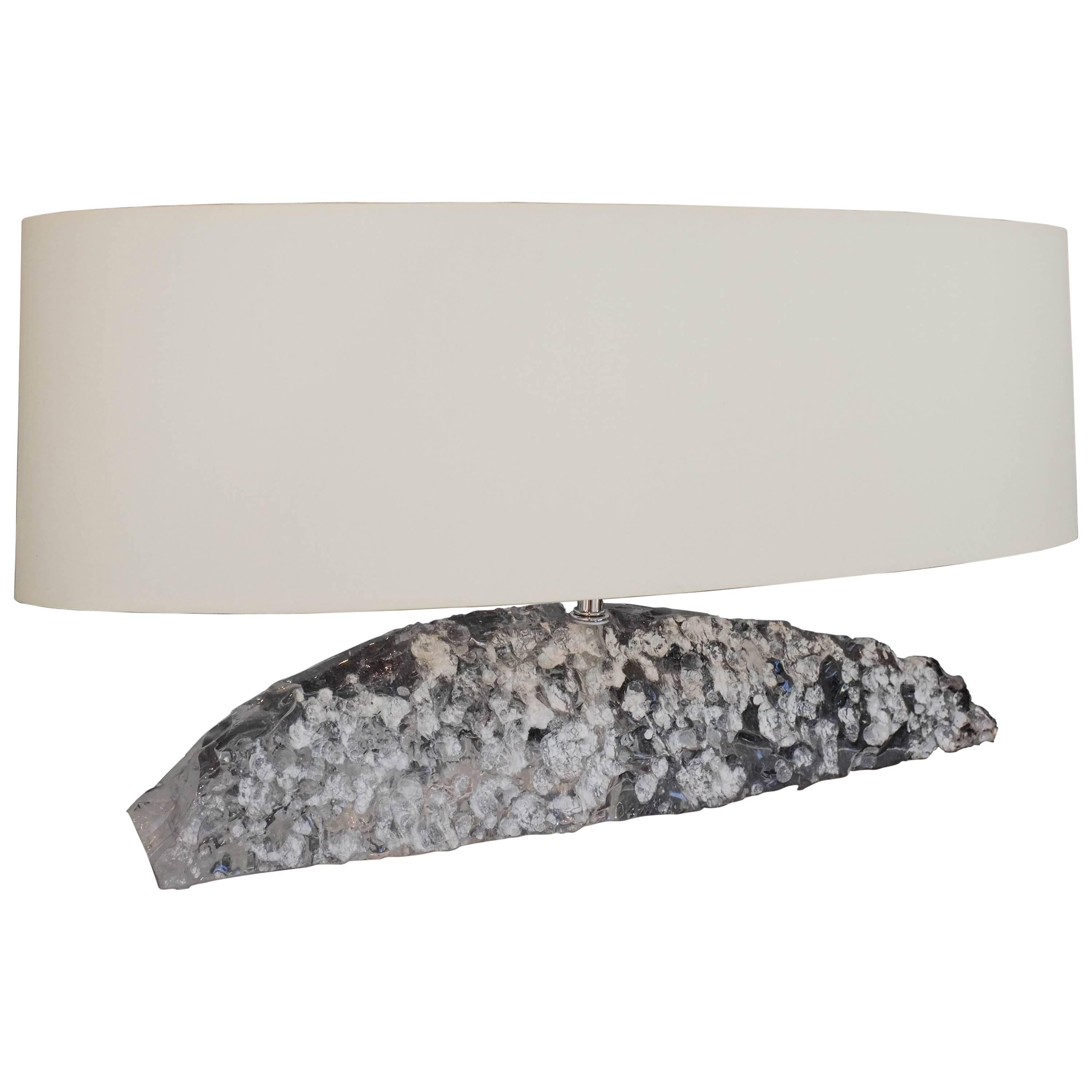 Crystal Fish Shape Lamp, One of a Kind, Hand-Carved Crystal, Silk Shade