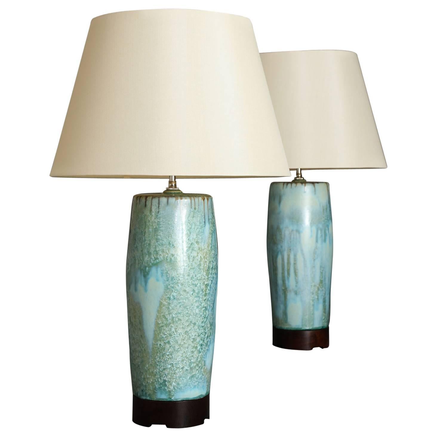 Large Pale Blue Ceramic Lamps by SCDS