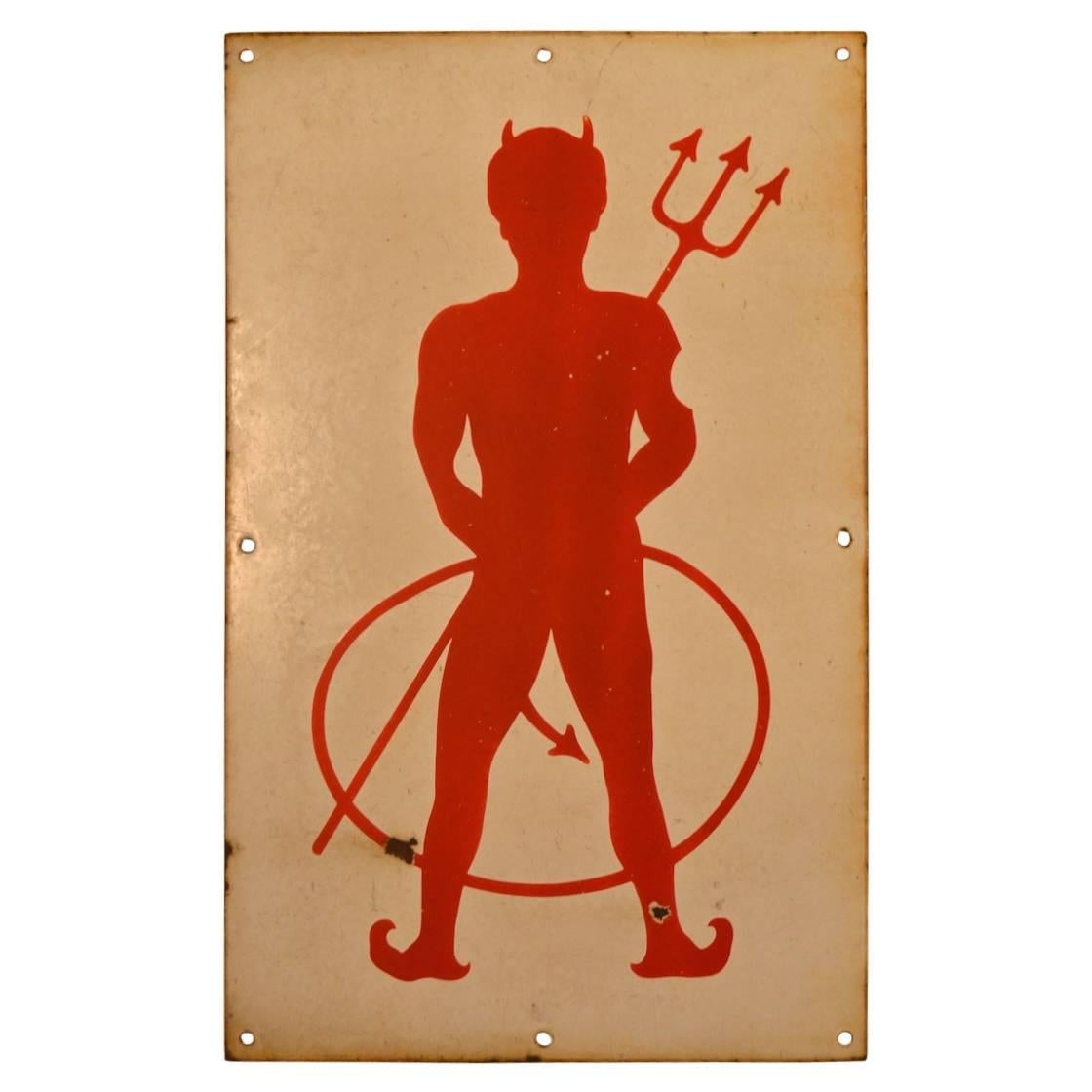 Red Devil with Pitchfork Vintage Porcelain Sign