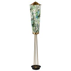 Unusual Gathered Fabric and Brass Italian Floor Lamp
