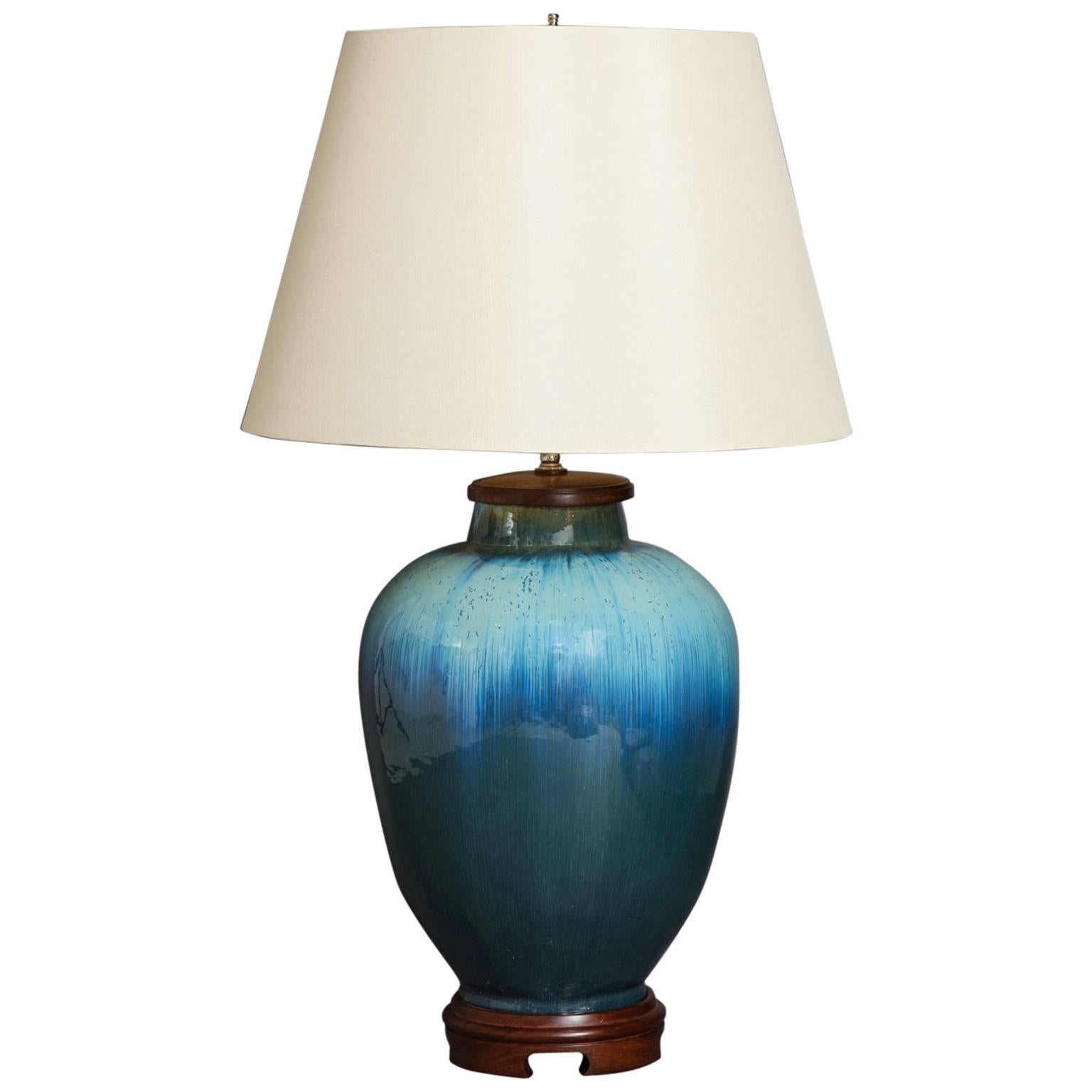 Large Deep Blue Ceramic Lamp by SCDS