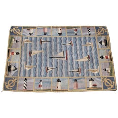 Pictorial Hand-Hooked Nautical Room Size Rug