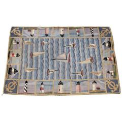 Pictorial Hand-Hooked Nautical Room Size Rug 2