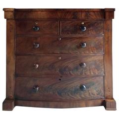Antique Mahogany Bow Fronted Chest of Drawers Dresser Flame Fronted