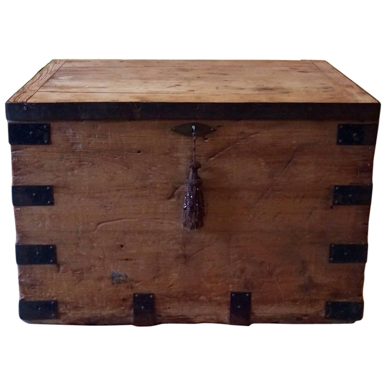 Vintage Pine Bound Box Trunk Chest Coffee Table