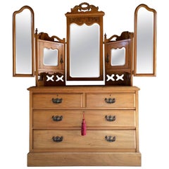 Antique Large Satin Walnut Dressing Table Chest 19th Century