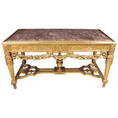 French Louis XVI Style Gilt Carved Console Table Furniture