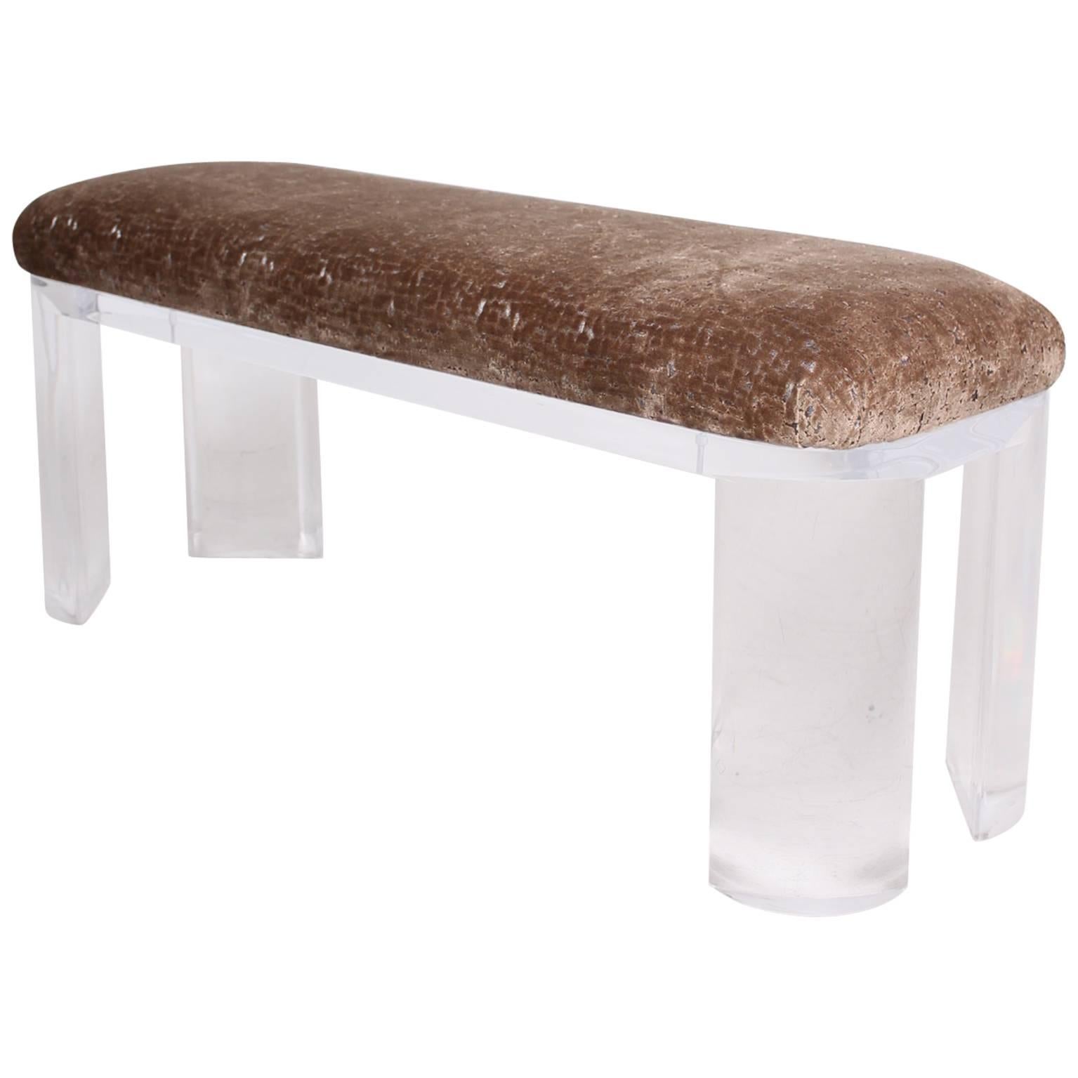 Mid Century Modern Lucite Bench Thick Legs In the Style of Karl Springer