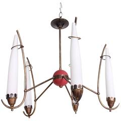 Mid Century Modern Italian Chandelier Five Arms with Handmade Glass Shades 6