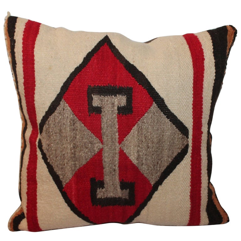 Vibrant Double T's Navajo Indian Weaving Pillow For Sale