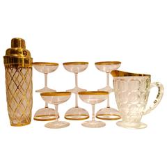 Vintage Hollywood Regency 12-Piece Glass and 22-Carat Martini Set