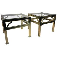 Stylish Pair of Brass Finish End or Side Tables in the Manner of Milo Baughman