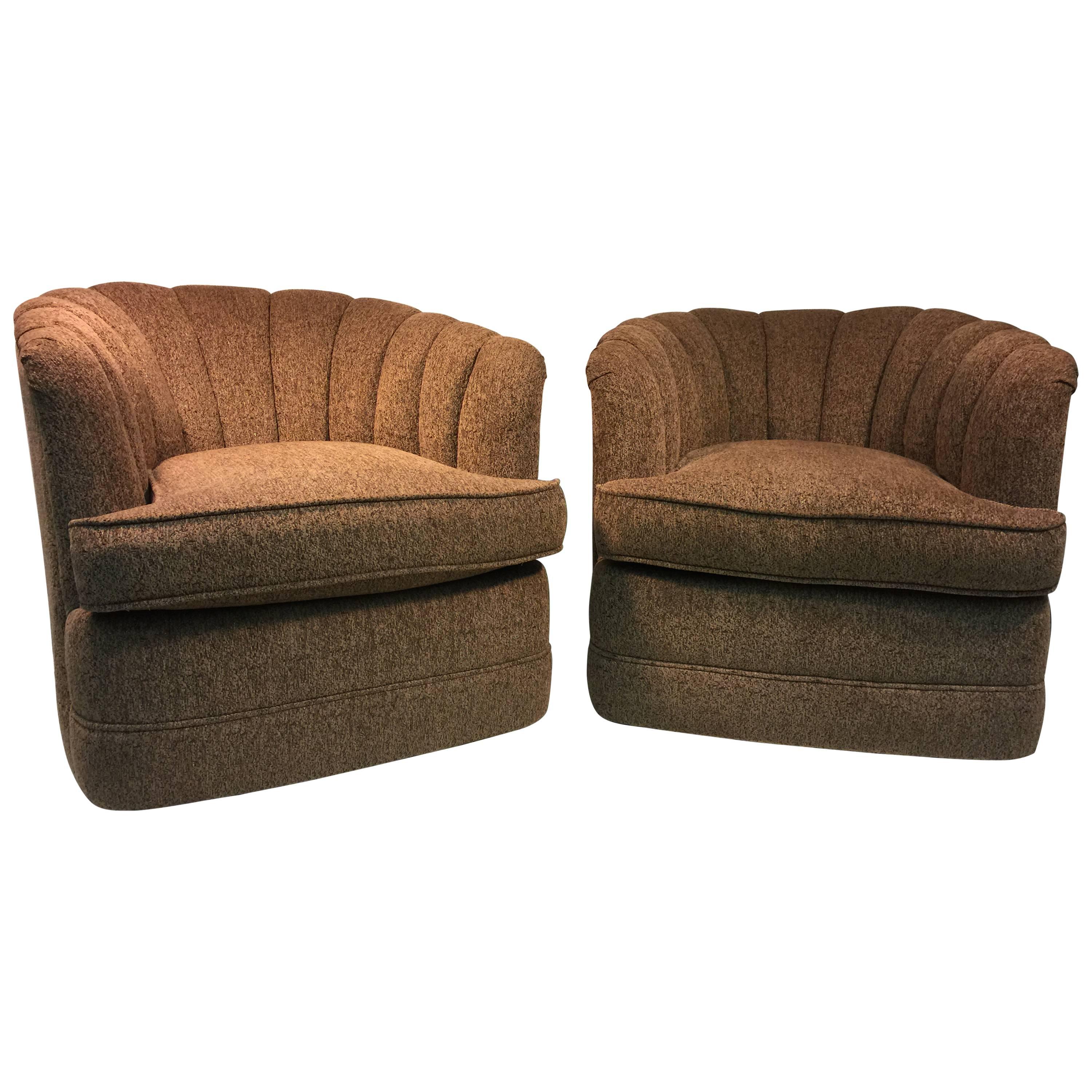 Pair of Luscious Fan Back Swivel Chairs by Milo Baughman For Sale