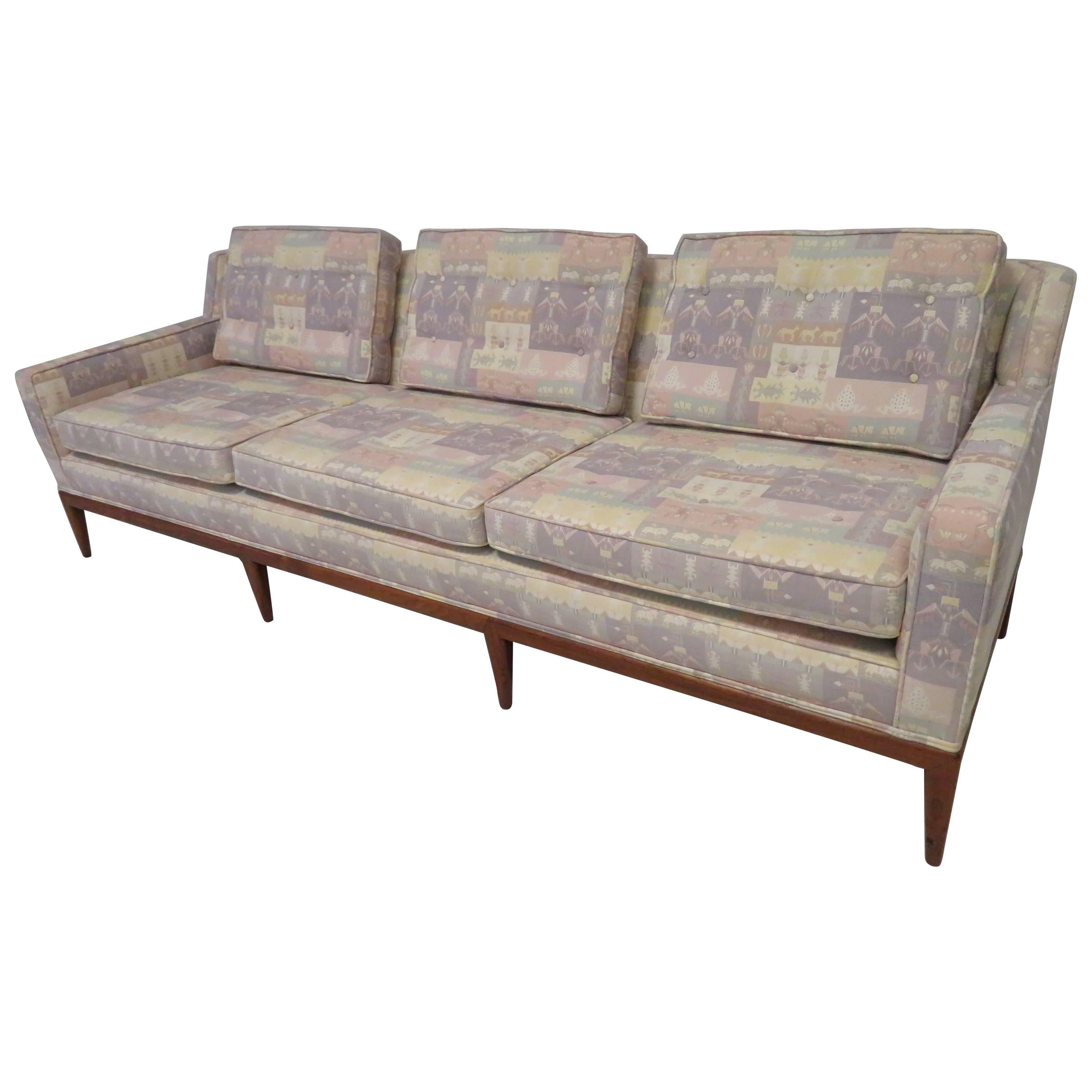 Handsome Paul McCobb Style Walnut Three-Seat Sofa, Mid-Century Modern For Sale