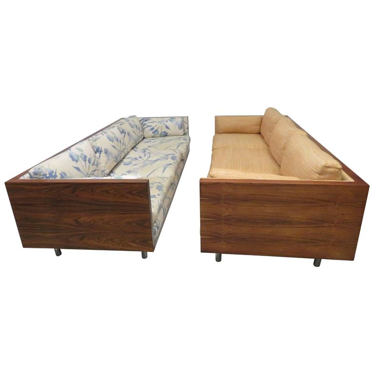 Gorgeous Pair of Milo Baughman Style Rosewood Case Sofas, Mid-Century Modern For Sale