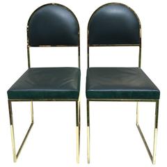 Pair of Willy Rizzo Metal and Leather Chairs 6