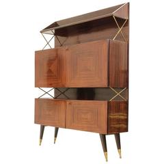 Vintage Italian Wood and Brass Credenza, 1950s