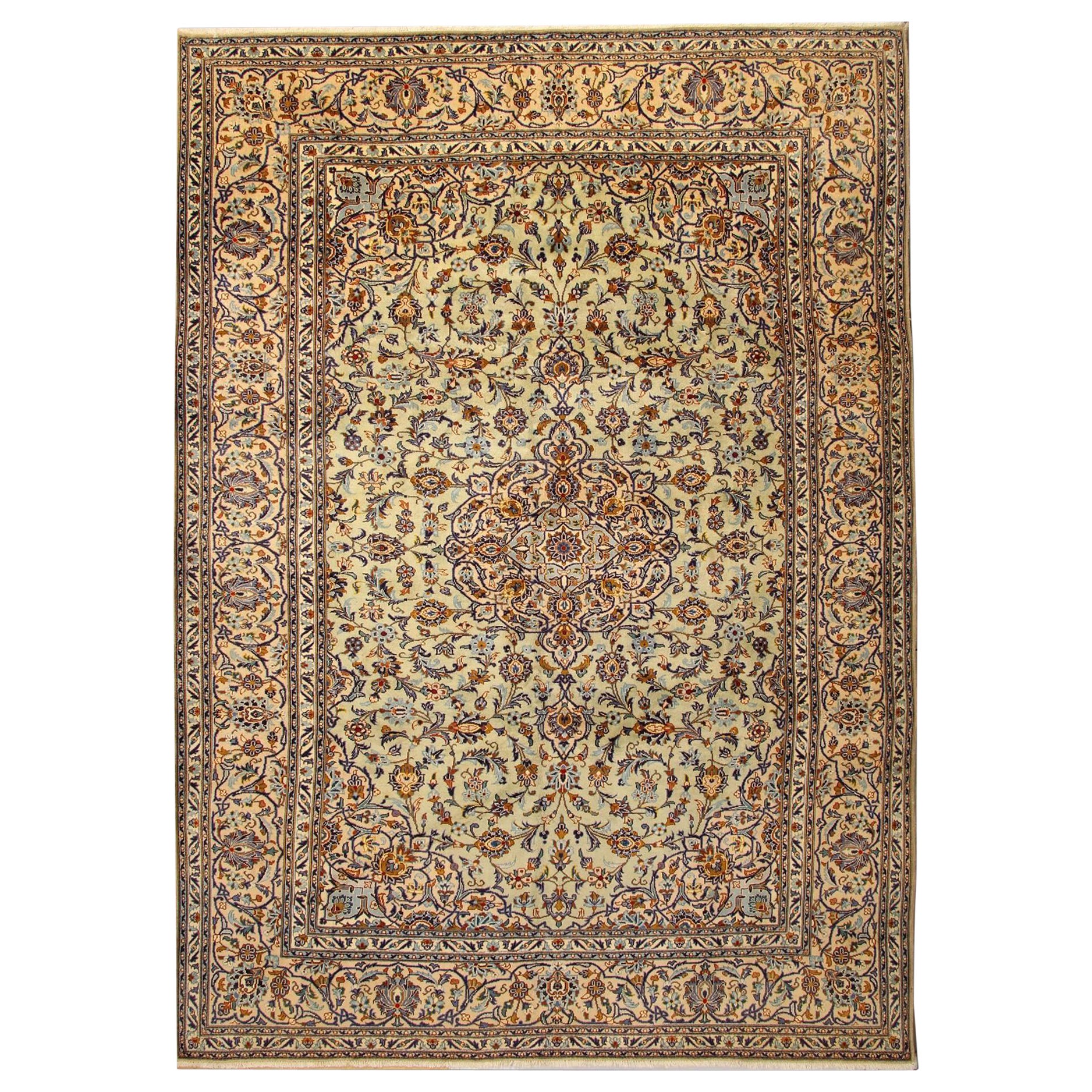 Oriental Large Carpet Traditional Cream Handmade Rug, Vintage Rugs