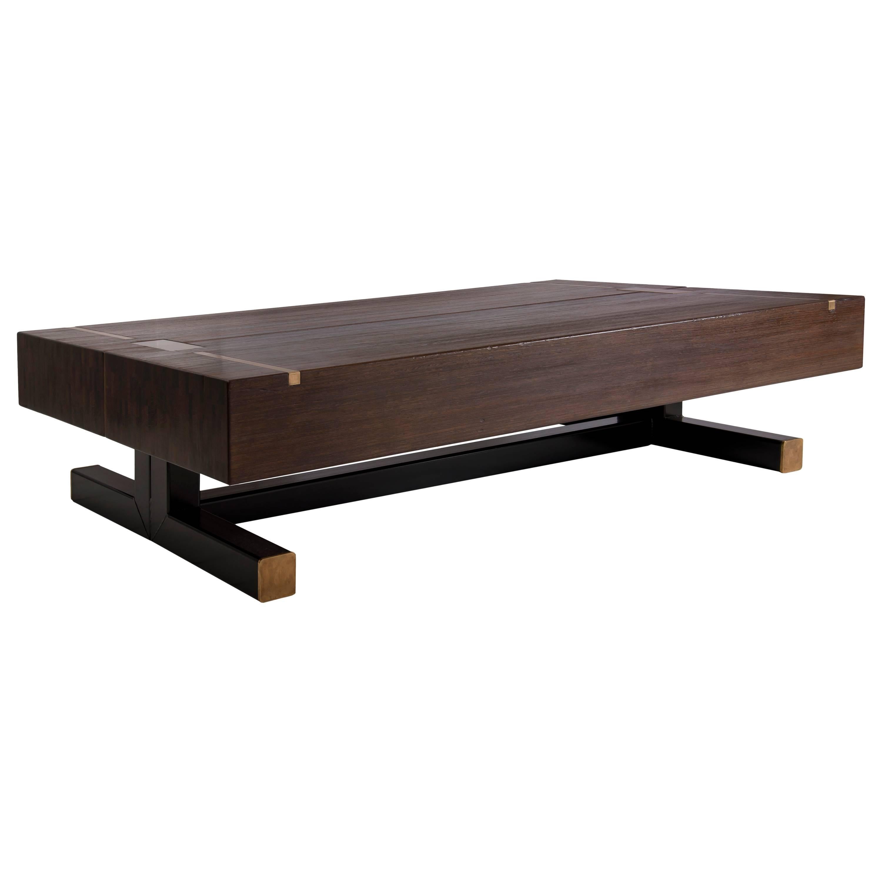 Contemporary Coffee Table, Using  a J. Wabbes 1960's Wenge End-Grain Wood Top For Sale