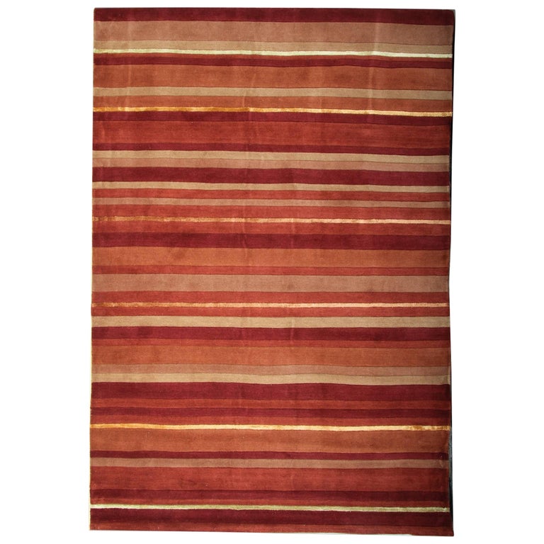 Handmade Striped Orange Rug, Vintage Oriental Wool Carpet Area Rug For ...