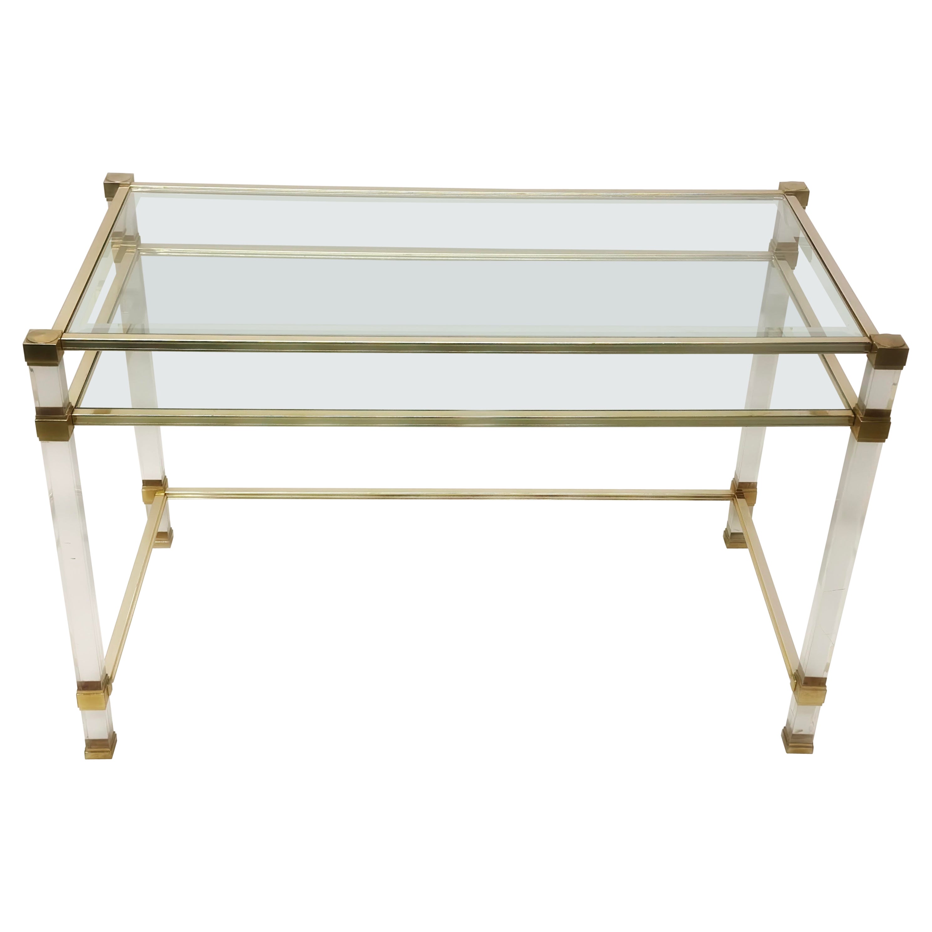 Rare French Mid-Century Modern Lucite & Glass Writing Desk / Vanity by P. Vandel For Sale